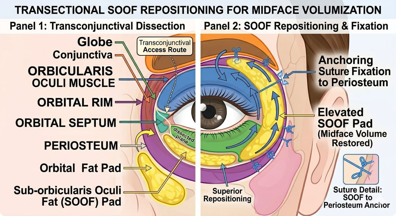 Transconjunctival access to the inferior orbital rim to elevate the sub-orbicularis oculi fat (SOOF)